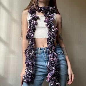 Vintage Purple Cheetah Print Skinny Scarf Y2K Accessory